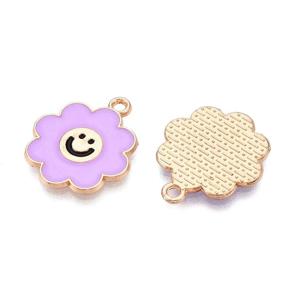 Bedel smiley bloem goud/paars 16mm- per stuk - Image 2
