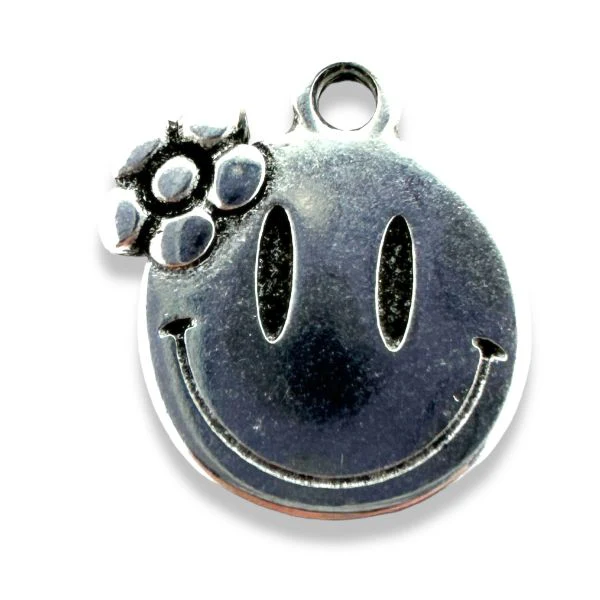 Bedel smiley met bloem zilver DQ 14x15mm