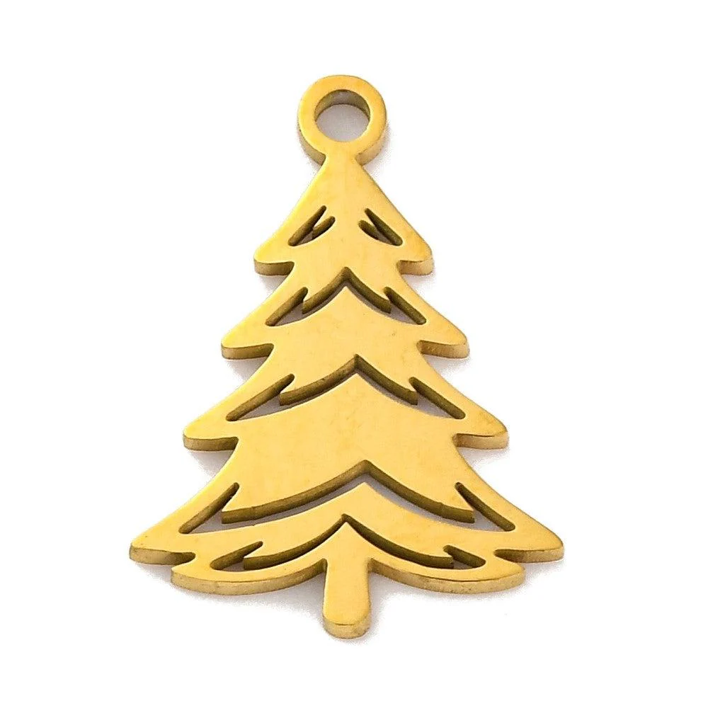 Bedel Kerstboom RVS goud 17x12mm - per stuk