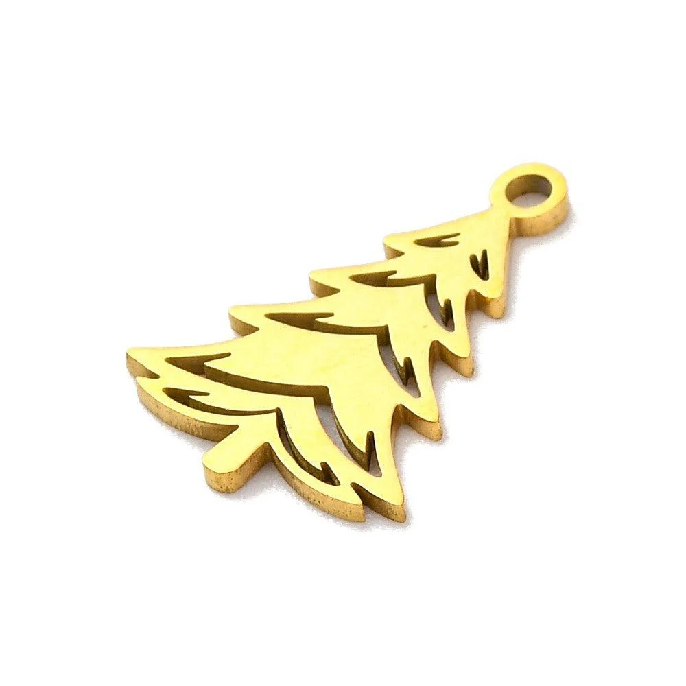 Bedel Kerstboom RVS goud 17x12mm - per stuk - Image 2