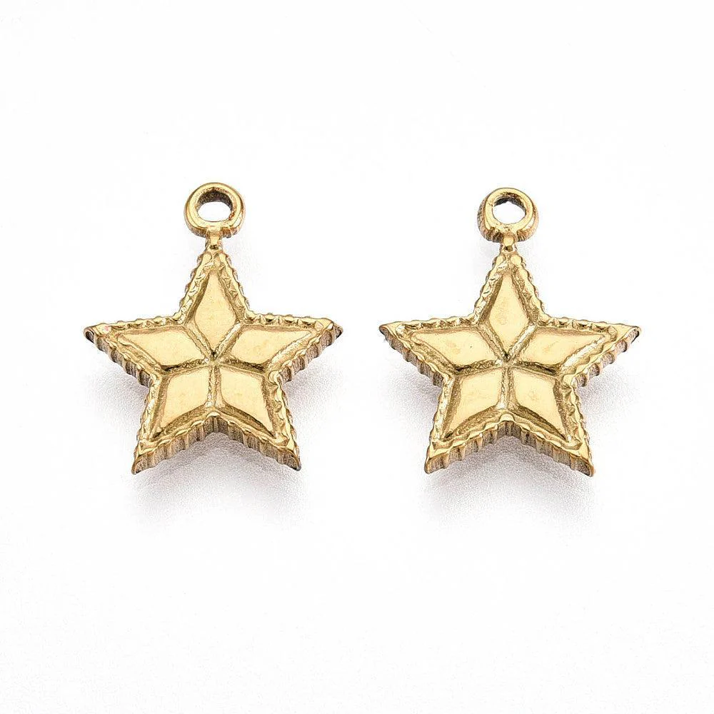 Bedel star RVS 18K Goud 14mm - per stuk
