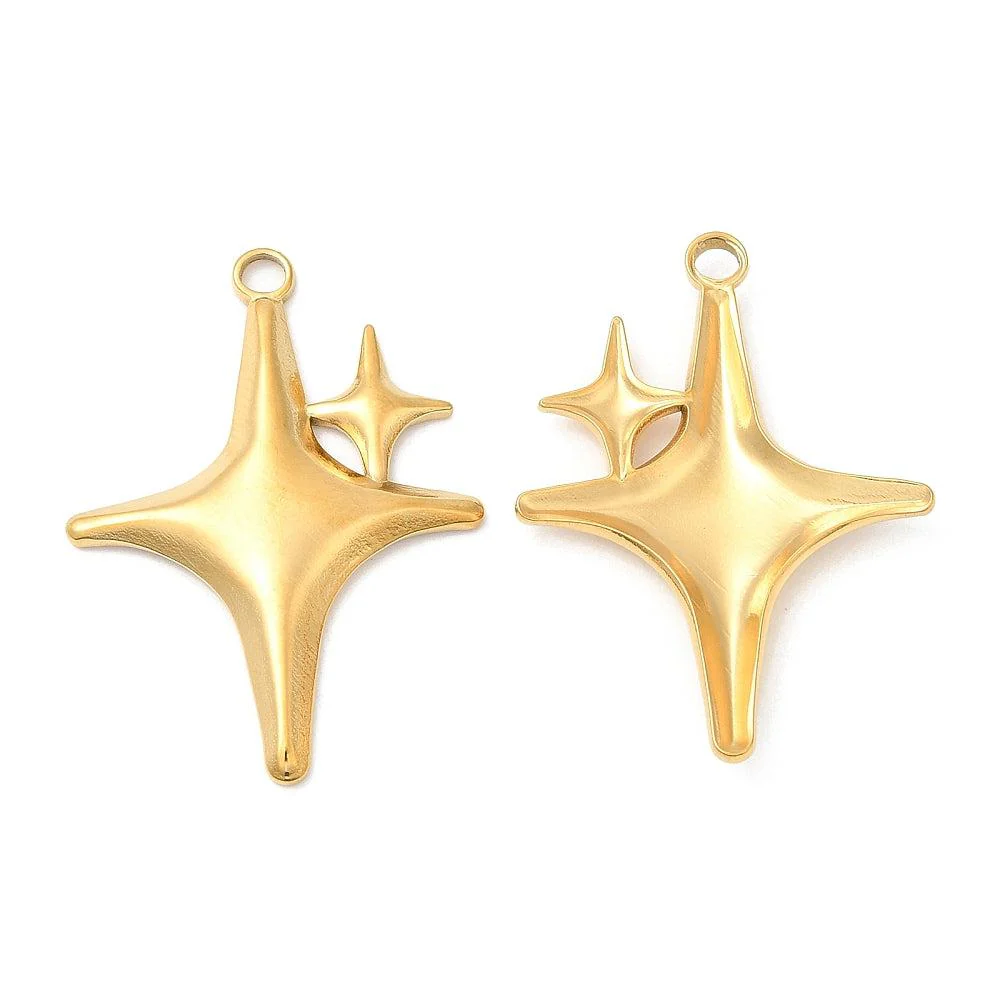 Bedel ster XL hol Stainless Steel goud 18K 36x26mm