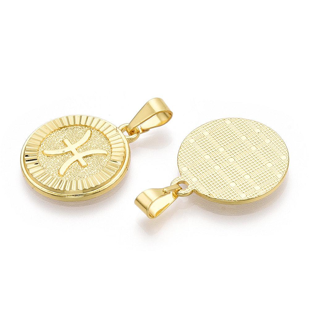 Bedel sterrenbeeld 'vissen' 24x20.5x2mm RVS 18K goud