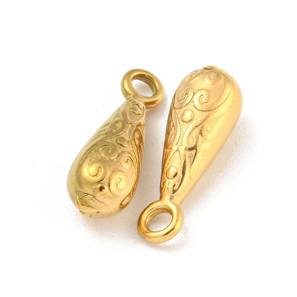 Bedel teardrop patroon goud 18K RVS 17x6mm