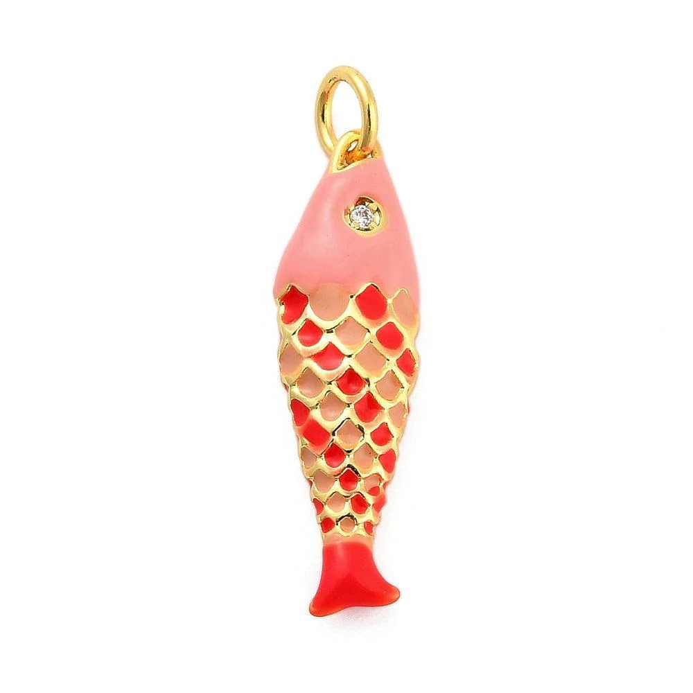 Bedel Vis Emaille Goud / Roze 25mm - per stuk