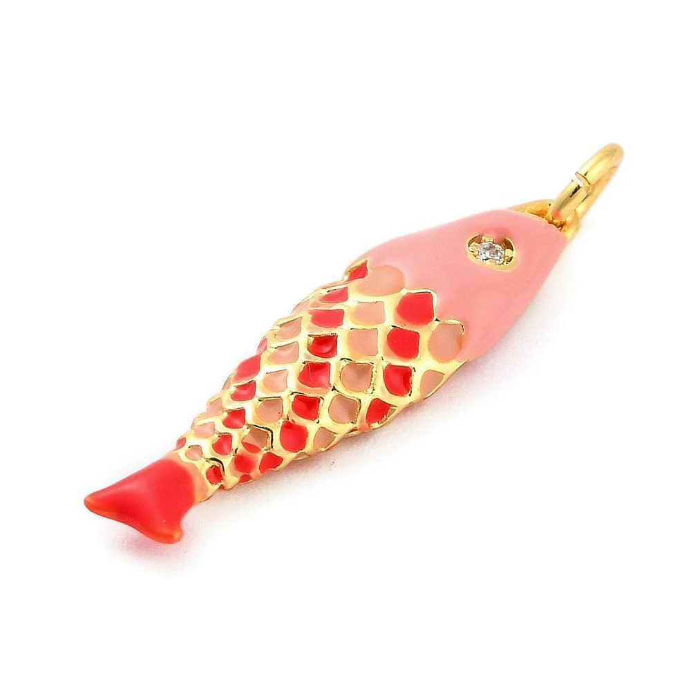Bedel Vis Emaille Goud / Roze 25mm - per stuk - Image 2
