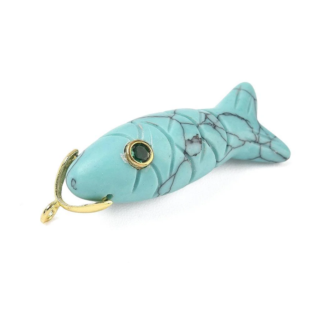 Bedel Vis Gesculpteerd Turquoise Goud 46mm - per stuk - Image 2