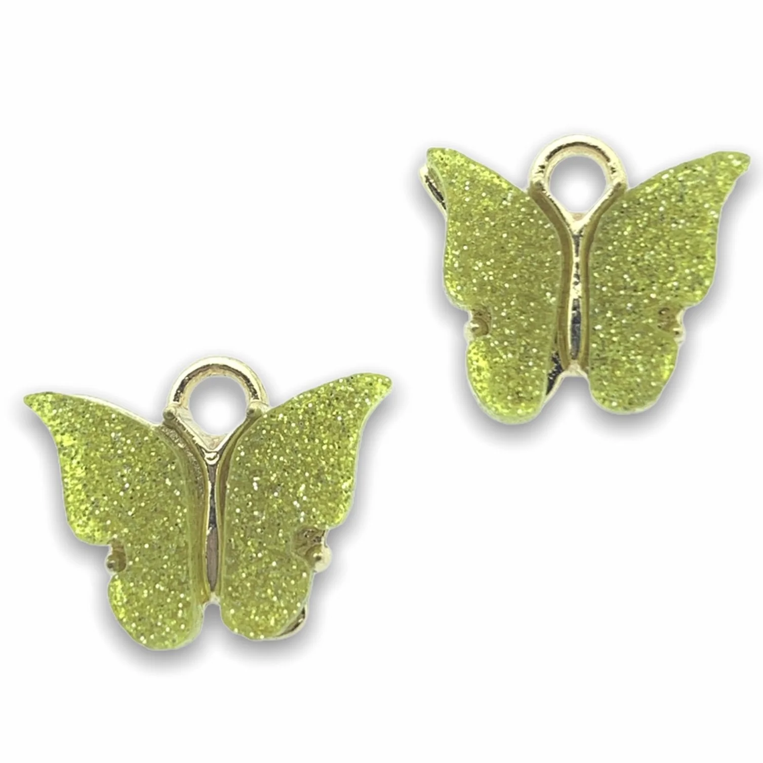 Bedel vlinder glitter geel Goud 13x15mm