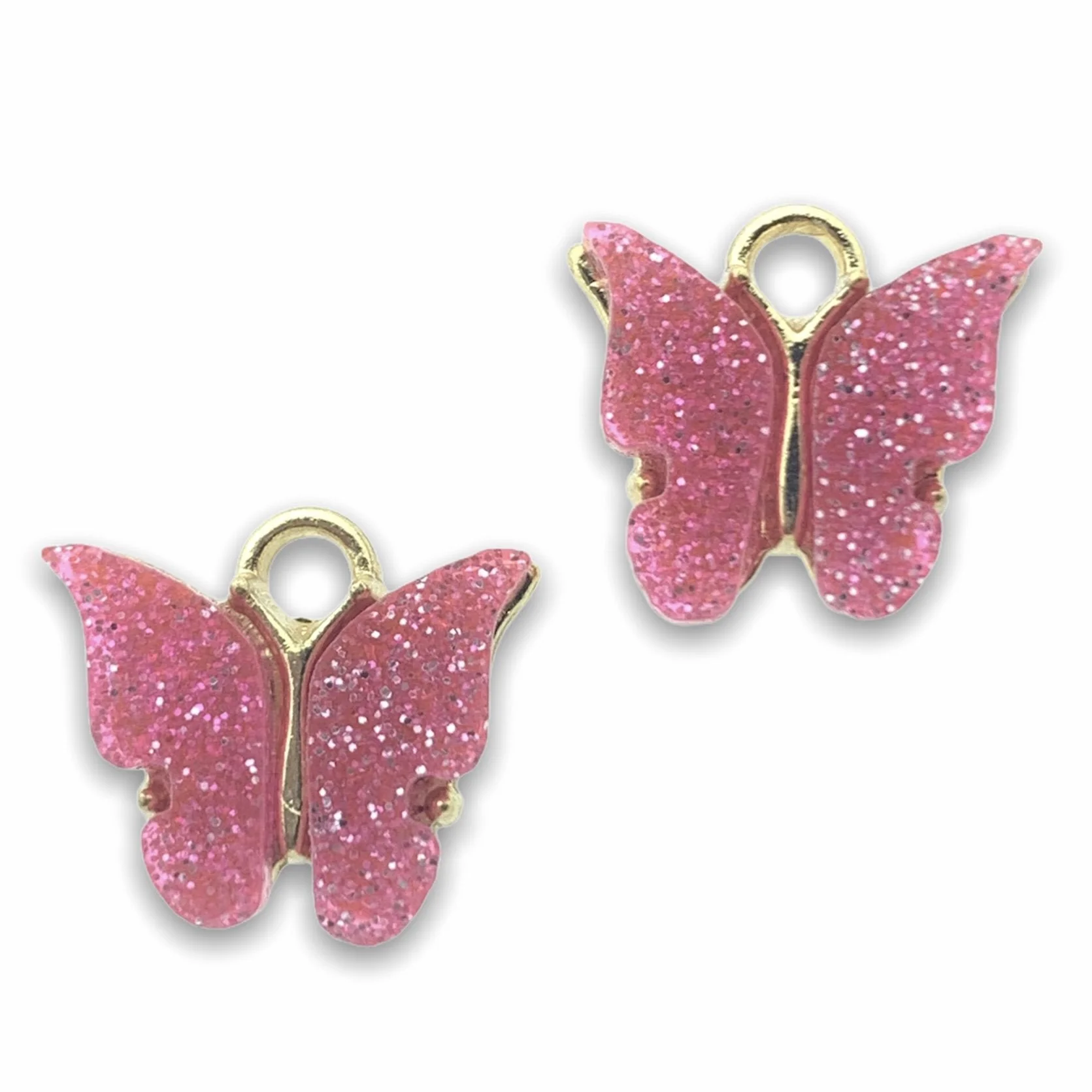 Bedel vlinder glitter roze Goud 13x15mm