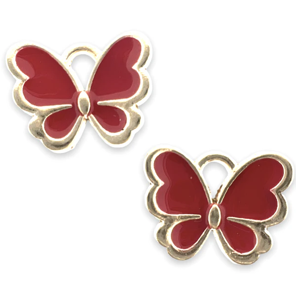 Bedel vlinder rood goud 10.5x13x3mm