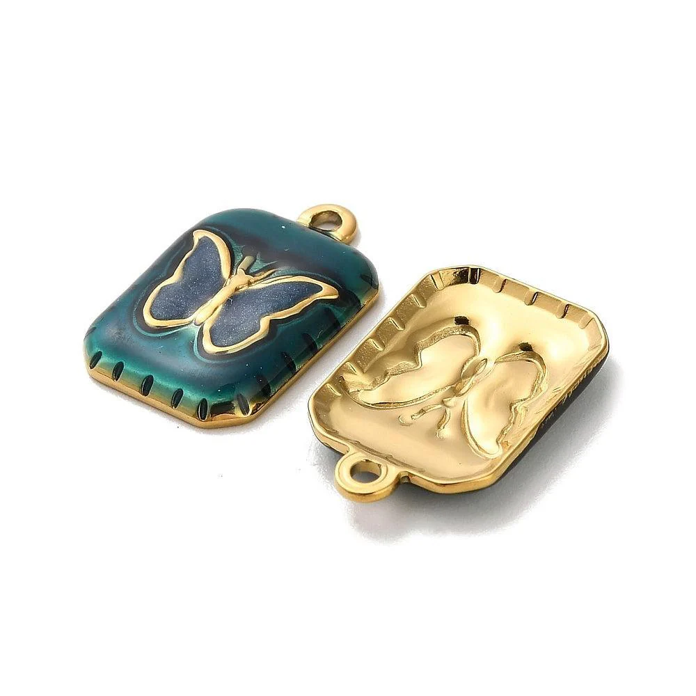 Bedel Vlinder RVS Goud / Teal 20mm - per stuk - Image 2
