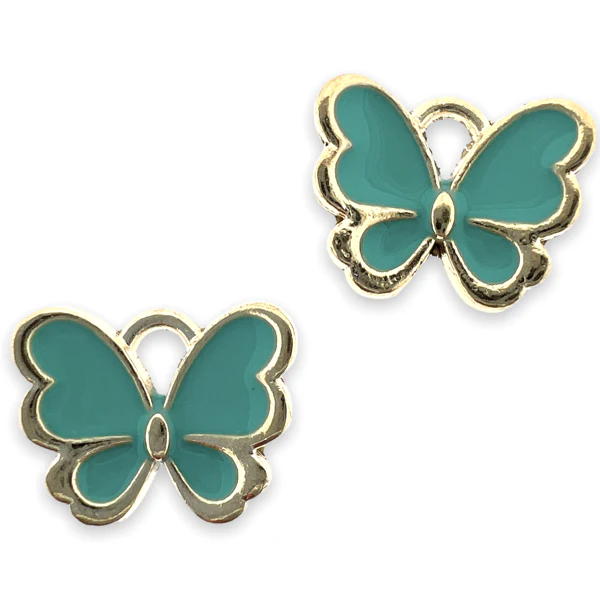 Bedel vlinder turquoise goud 10.5x13x3mm