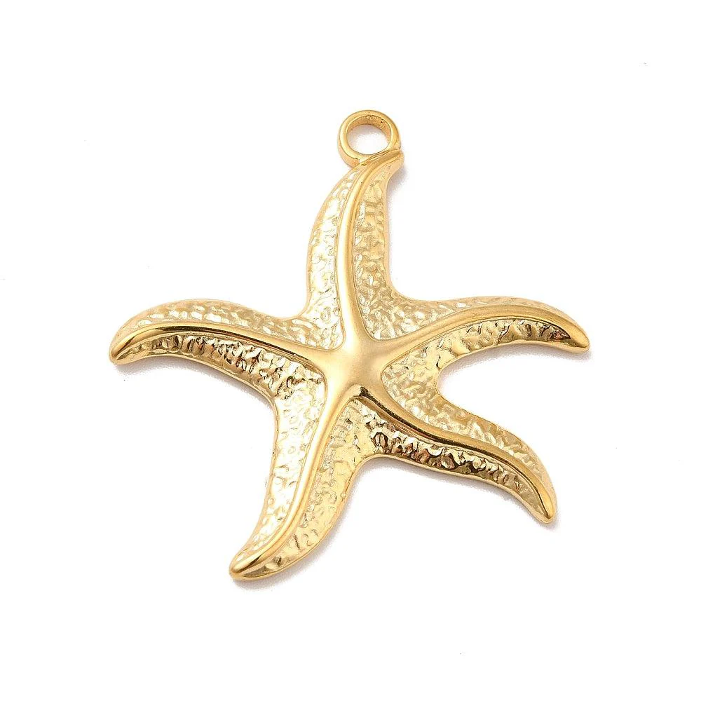 Bedel zeester relief XL goud 18K RVS 37x35mm