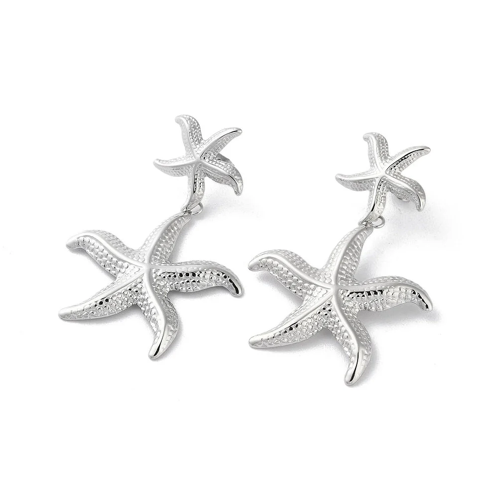 Oorbellen zeester RVS zilver 52x31mm- per paar
