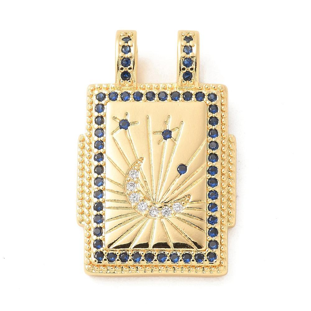 Bedel zirconia moon blue brass goud 29x18mm