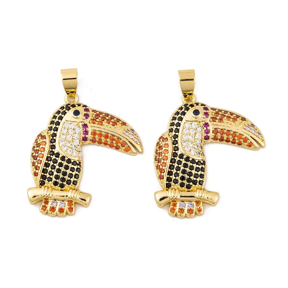 Bedel zirconia vogel 18K RVS goud 35x30mm