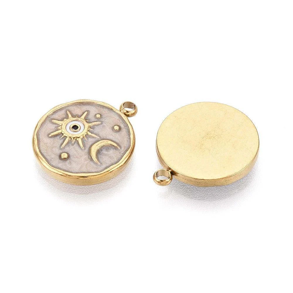 Bedel Zon & Maan Emaille Goud / Beige 13mm - per stuk - Image 2