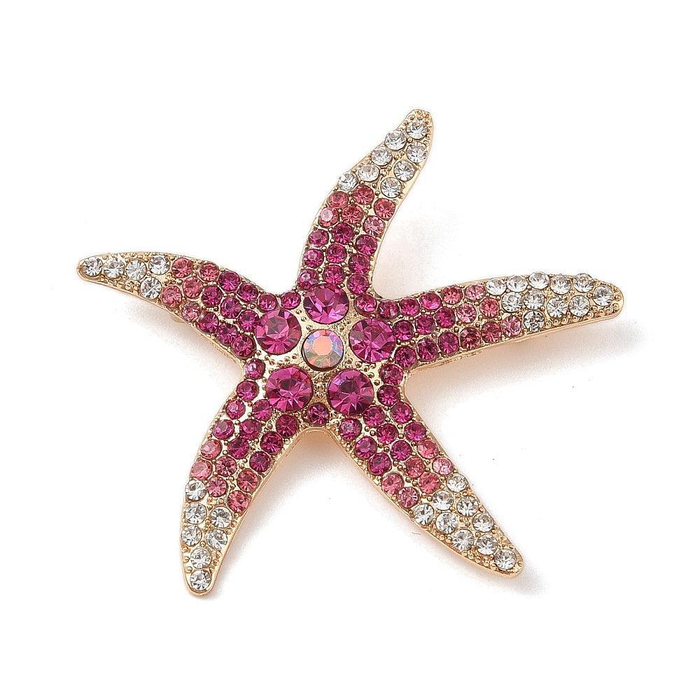 Broche zeester alloy rhinestone 51mm- per stuk