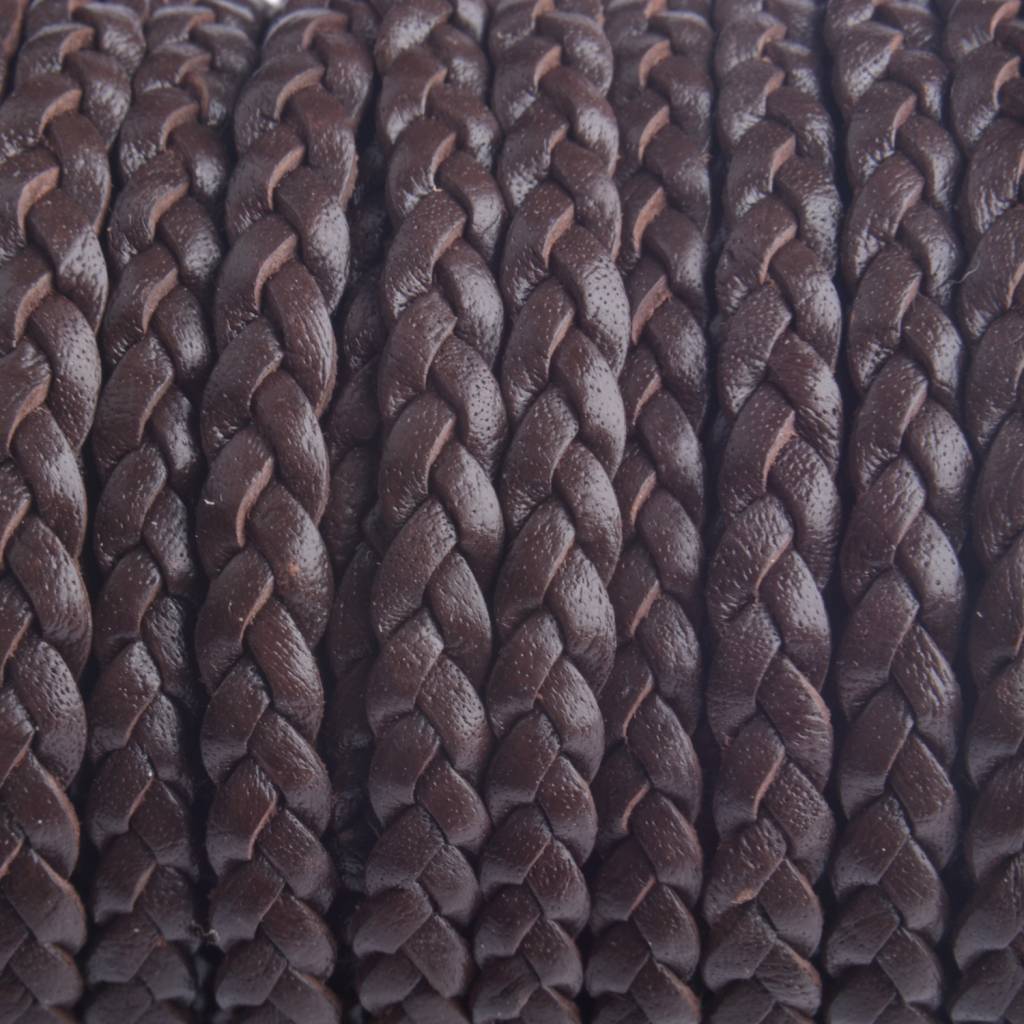 Plat gevlochten leer coffee brown 5x2mm - prijs per 20cm