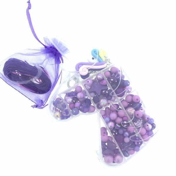 Cadeaubox Unicorn paars met kralen/bedels/koord