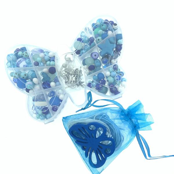 Cadeaubox Vlinder blauw met kralen/bedels/koord
