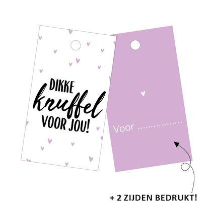 Cadeaulabel Dikke knuffel paars 40x70mm - 4 stuks