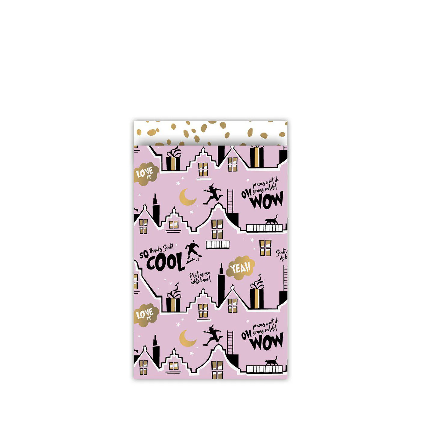 Cadeauzakjes Cool Sint roze/zwart 12x19cm - 5 stuks