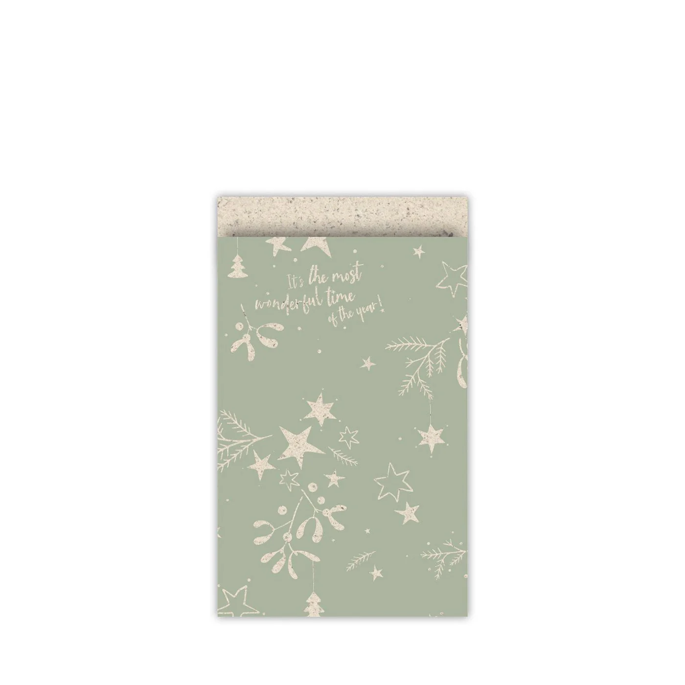 Cadeauzakjes Mistletoe Kisses grasspaper/salie 12x19cm - 5 stuks