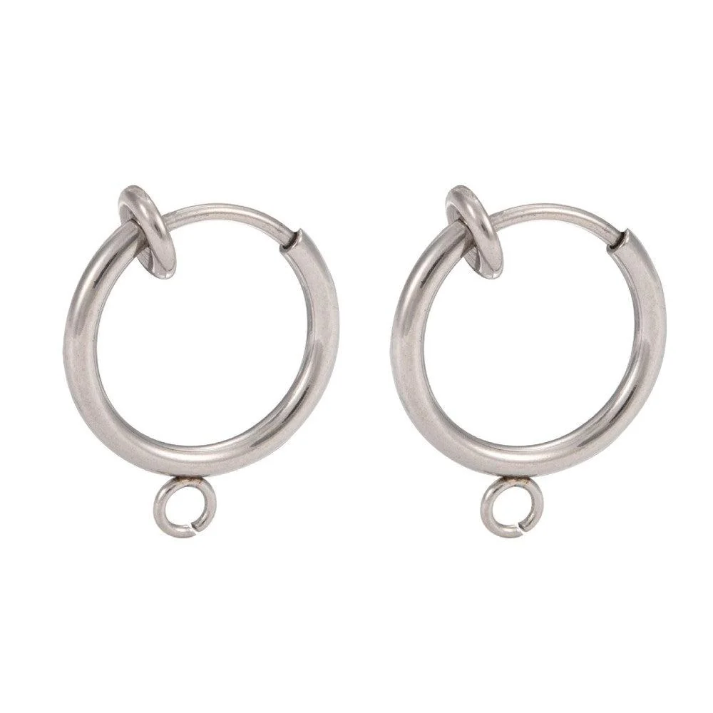 Clip-on oorbel met oogje zilver RVS 13mm - per stuk