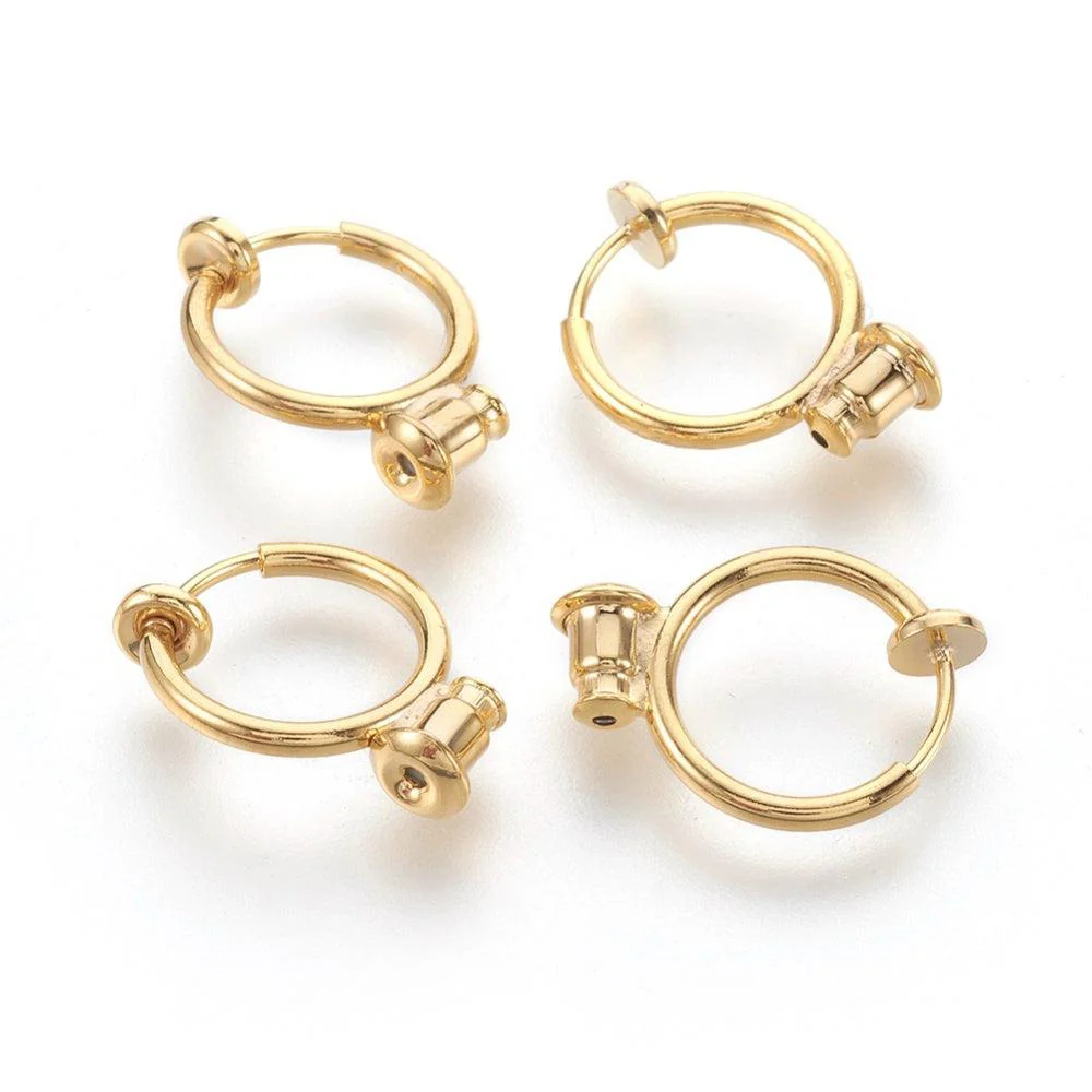 Clip-on oorbel met steker goud 12mm - per stuk - Image 2