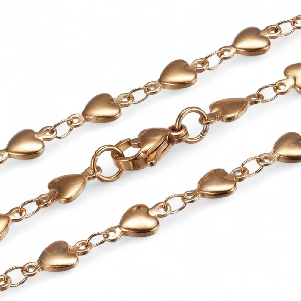 Complete ketting RVS hartjes 2mm Goud 45cm - per stuk - Image 2