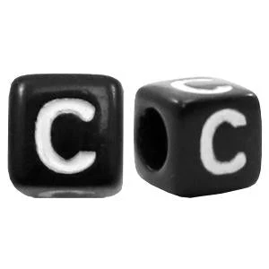 Acryl Letterkralen vierkant Ø3,6mm C Zwart 6mm - 10 stuks