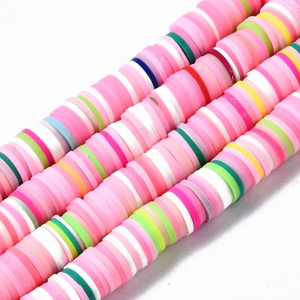 Disc kralen polymeer 8x1mm Multicolor roze ±350 stuks