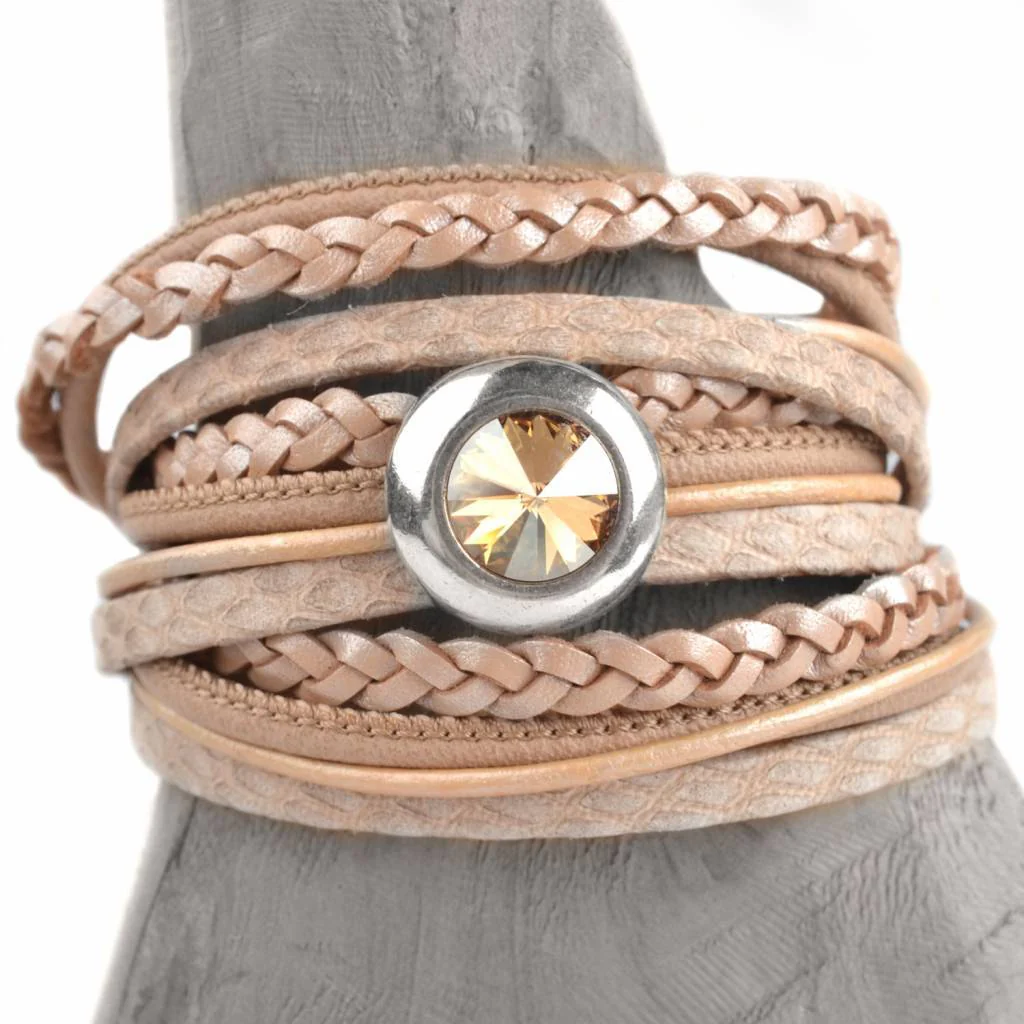 DIY 3-dubbele swarovski Nude peach bracelet
