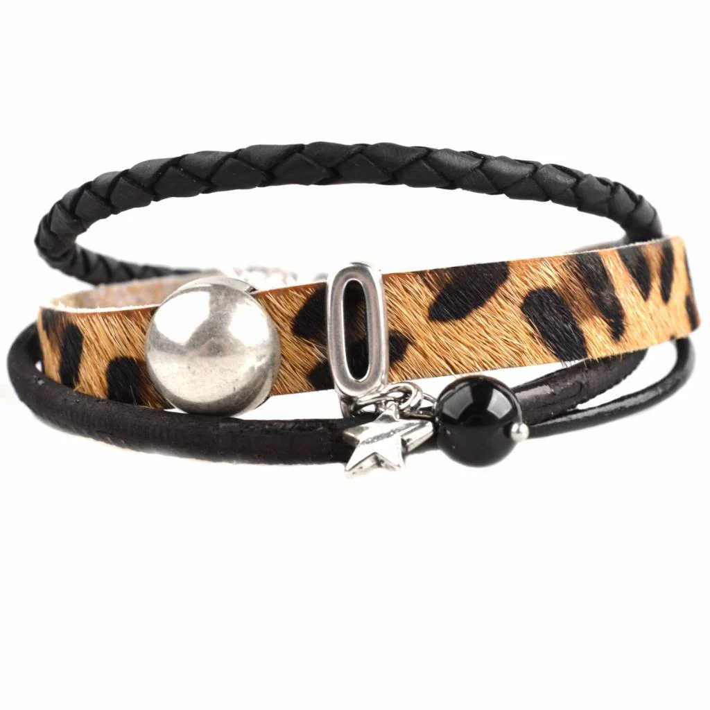 DIY armband Hairy leer panter Black& Brown