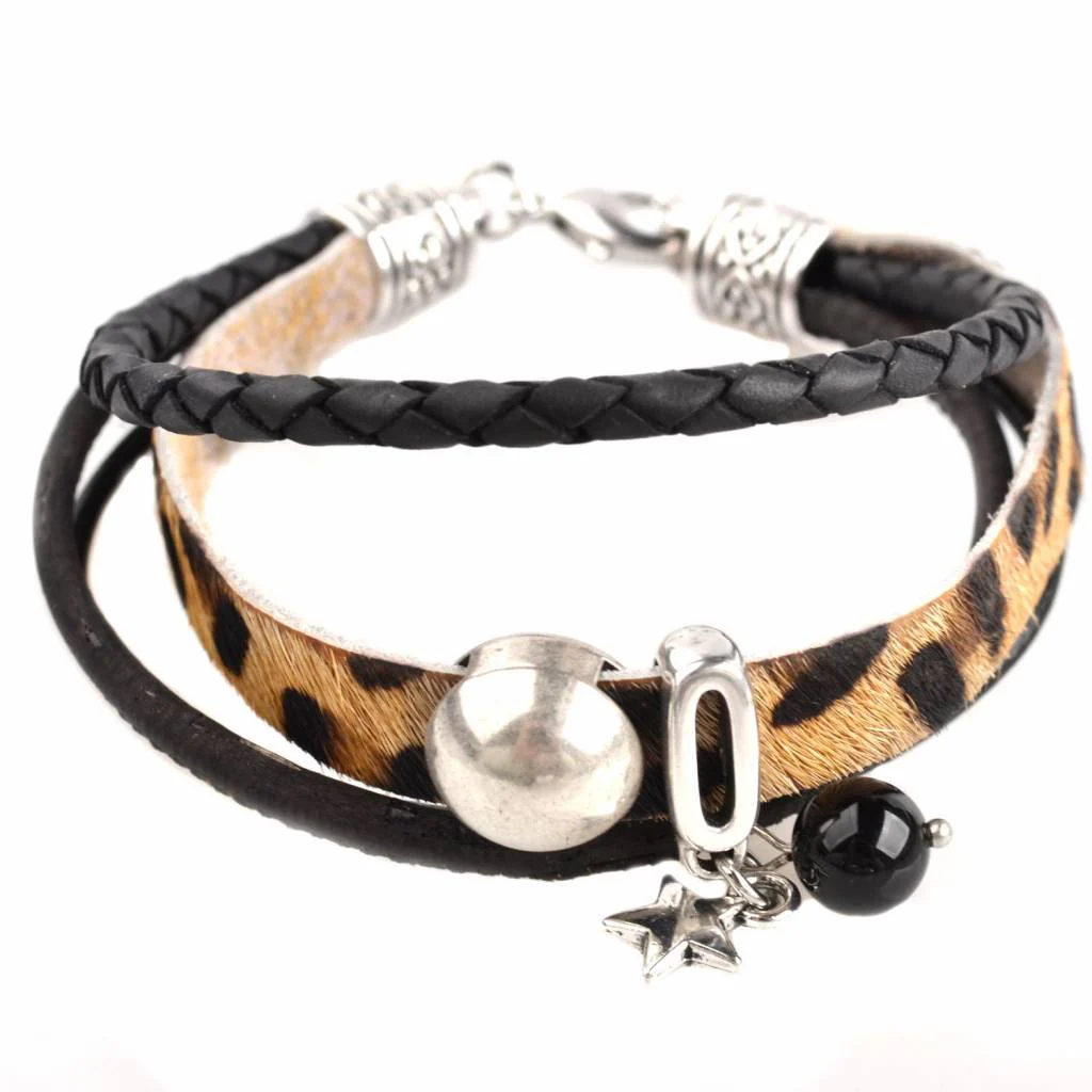 DIY armband Hairy leer panter Black& Brown - Image 2