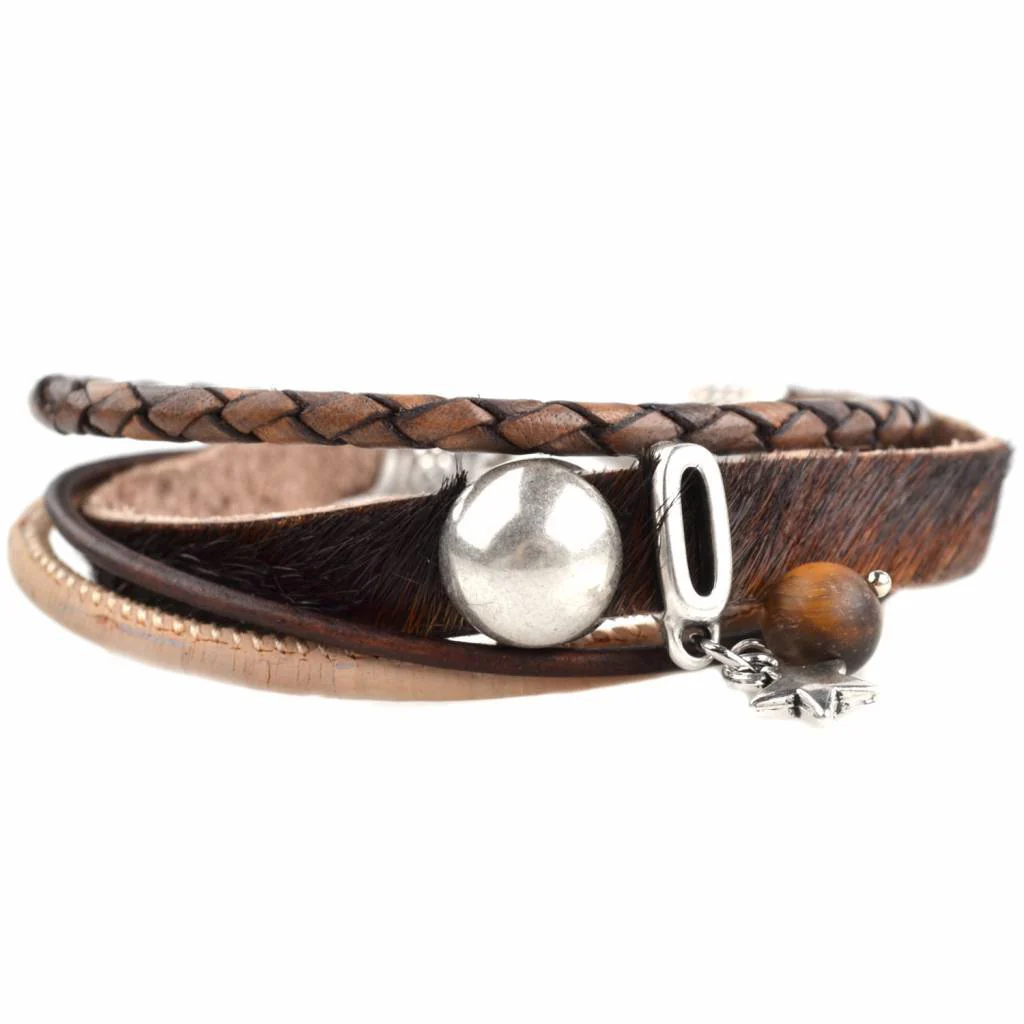 DIY armband Hairy leer Brown & Sand