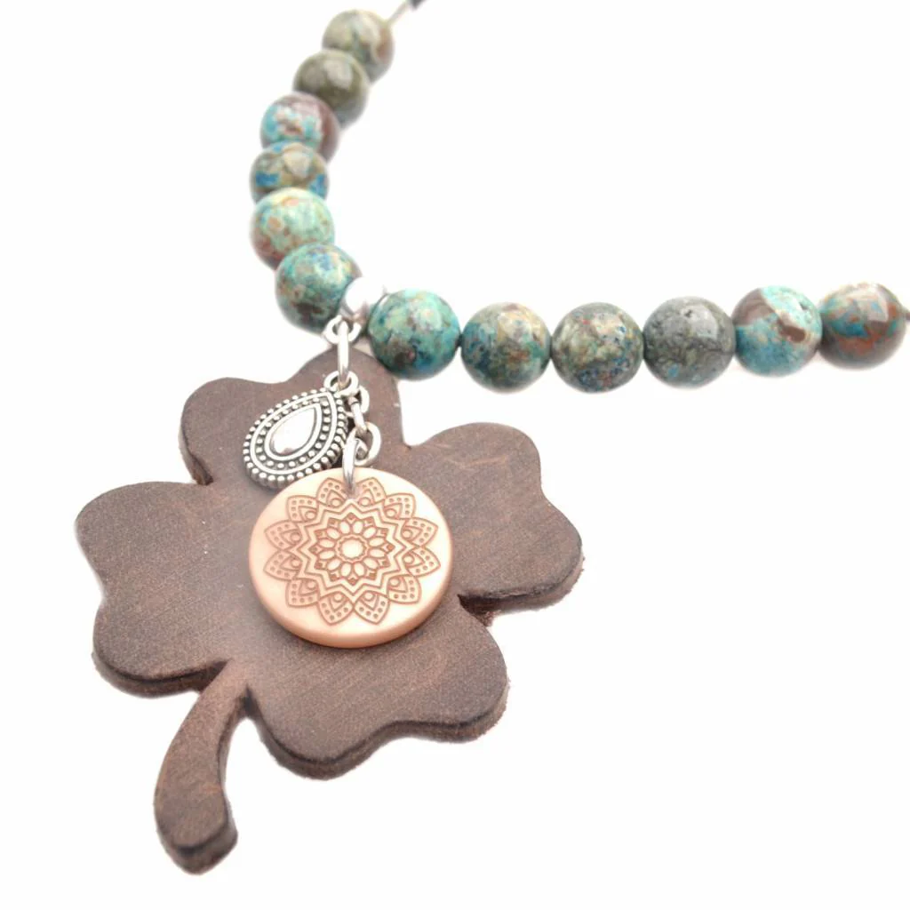DIY Edelsteen & Leer ketting lang Turquoise brown - Image 2