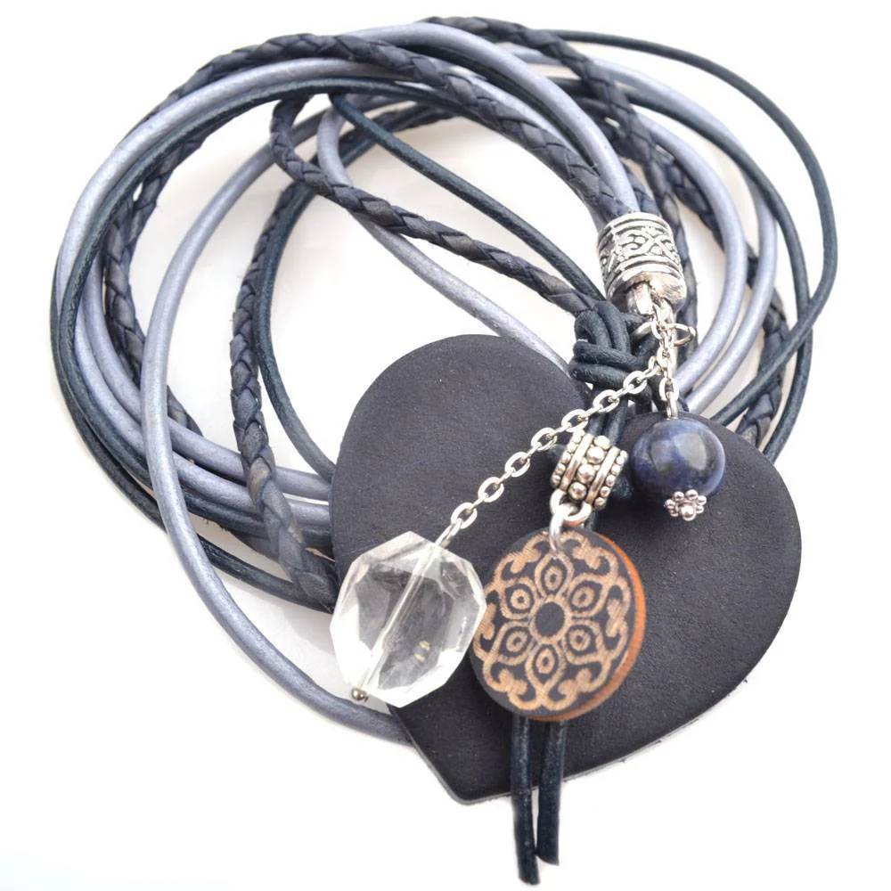DIY Mix ketting Leer | Edelsteen | Hout - Navy blue