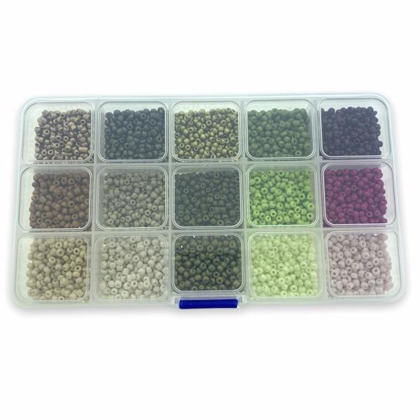 DIY rocailles set Fall colors green 8/0 (3mm) 15x12,5 gram - Image 2