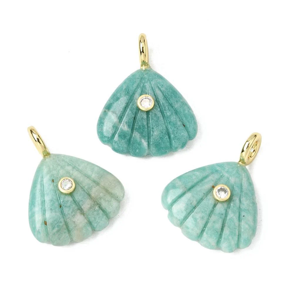 Edelsteen Bedel Amazoniet Schelp Turquoise / Goud 29mm - per stuk - Image 2