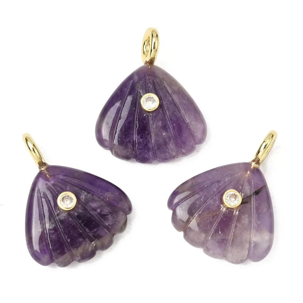 Edelsteen Bedel Amethyst Schelp Paars / Goud 29mm - per stuk - Image 2