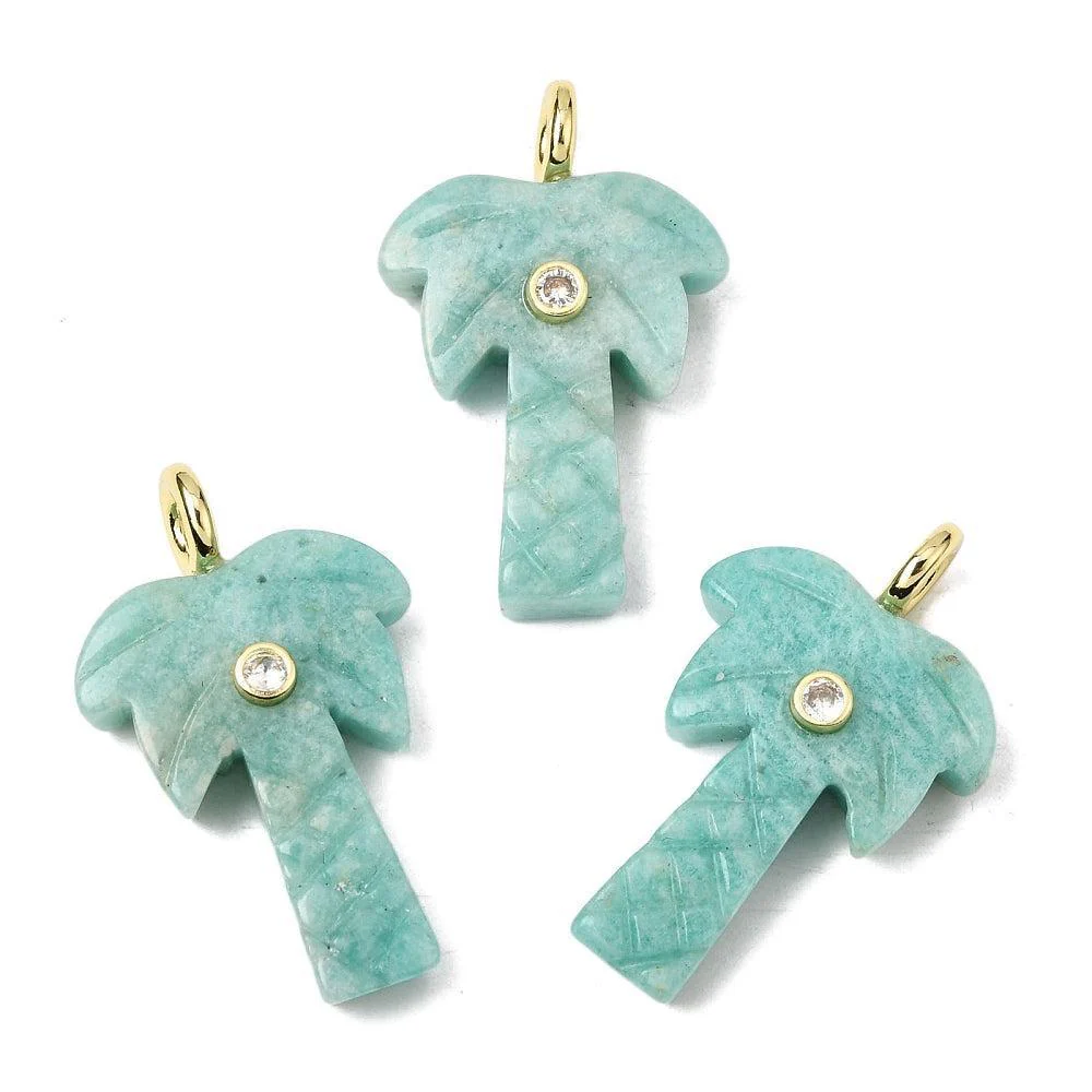 Edelsteen Bedel Palmboom Amazoniet Turquoise / Goud Zirconia 35mm - per stuk