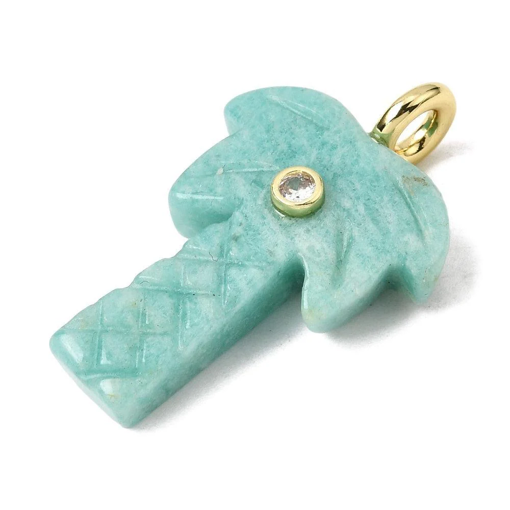 Edelsteen Bedel Palmboom Amazoniet Turquoise / Goud Zirconia 35mm - per stuk - Image 2
