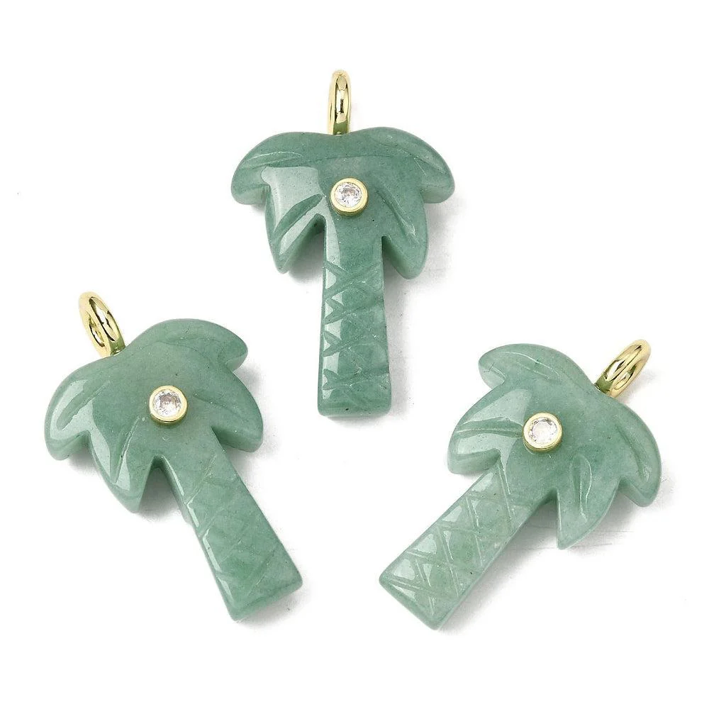 Edelsteen Bedel Palmboom Aventurijn Groen / Goud Zirconia 35mm - per stuk - Image 2