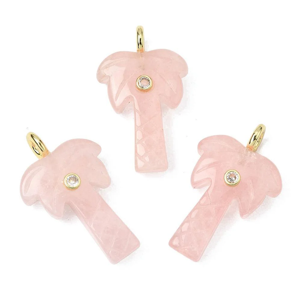 Edelsteen Bedel Palmboom Rozenkwarts Roze / Goud Zirconia 35mm - per stuk - Image 2