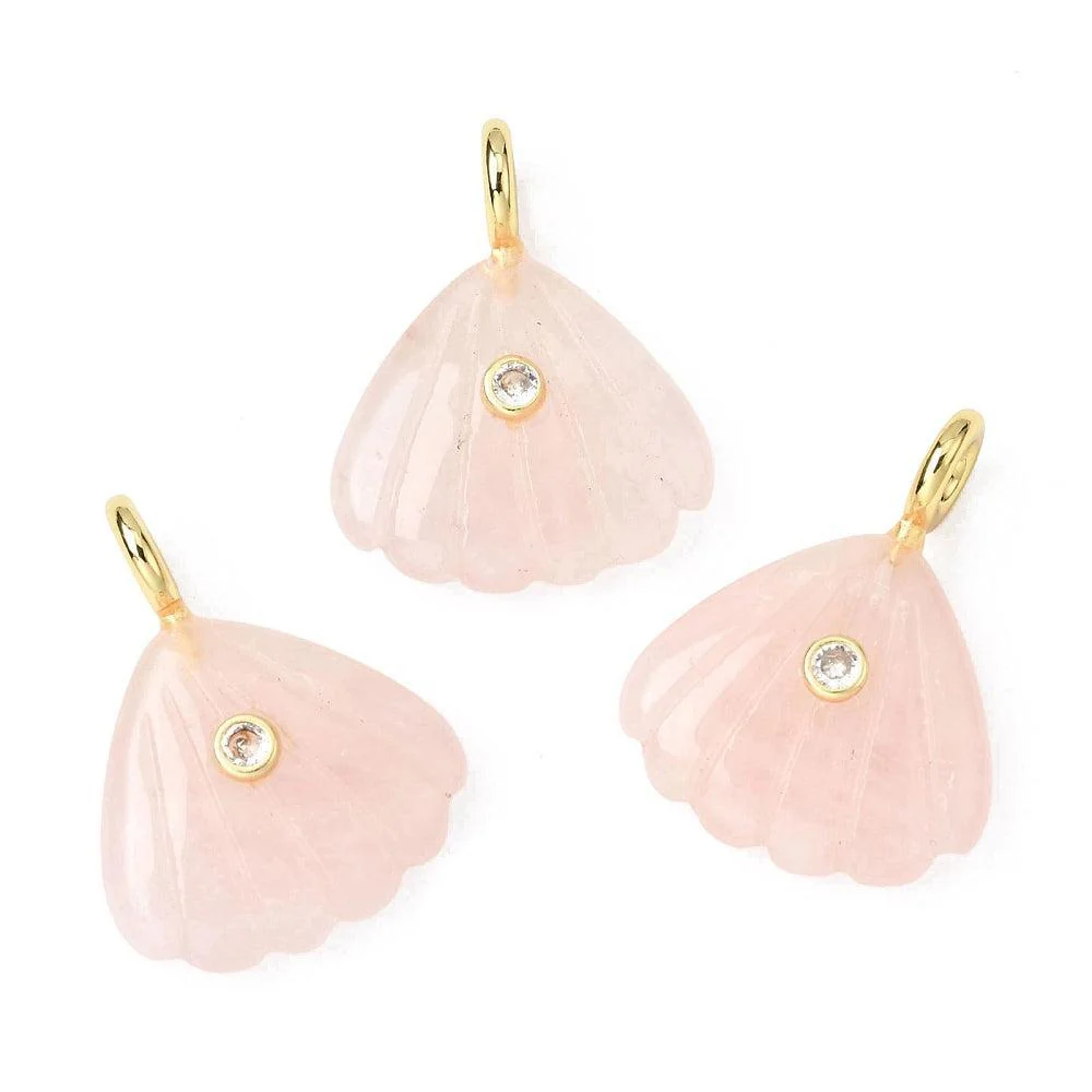 Edelsteen Bedel Rozenkwarts Schelp Roze / Goud 29mm - per stuk - Image 2