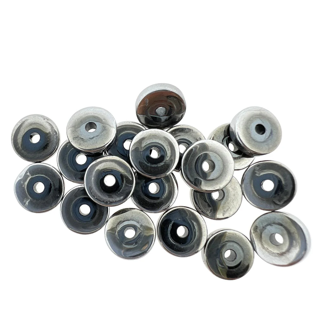 Edelsteen disc hematiet silver plated 8x2mm - 20 stuks