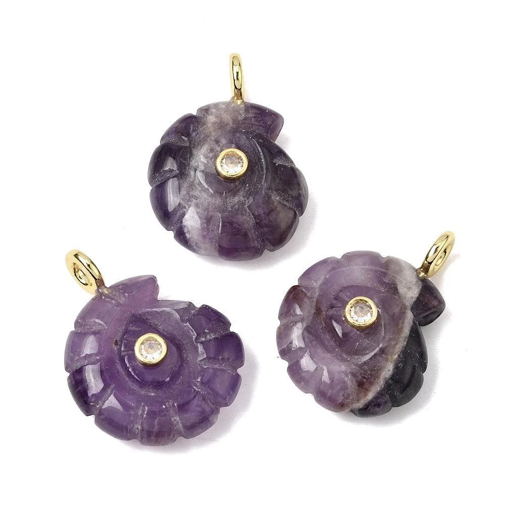 Edelsteen Hanger Amethyst Schelp Paars / Goud 34mm - per stuk - Image 2