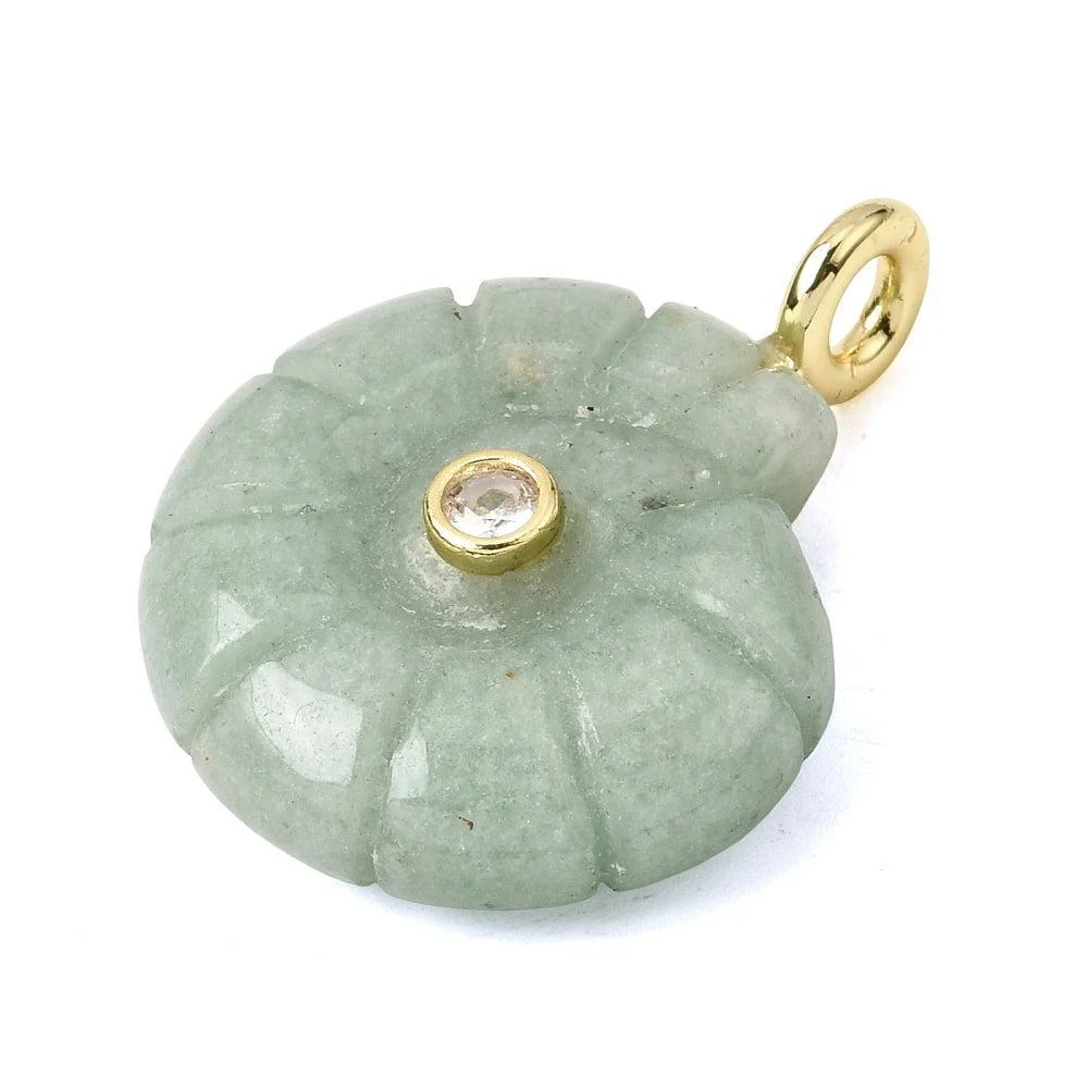 Edelsteen Hanger Aventurijn Schelp Groen / Goud 34mm - per stuk
